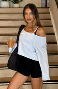 White Fox Keep It Rolling Cropped Off Shoulder Sweater Grey Marle