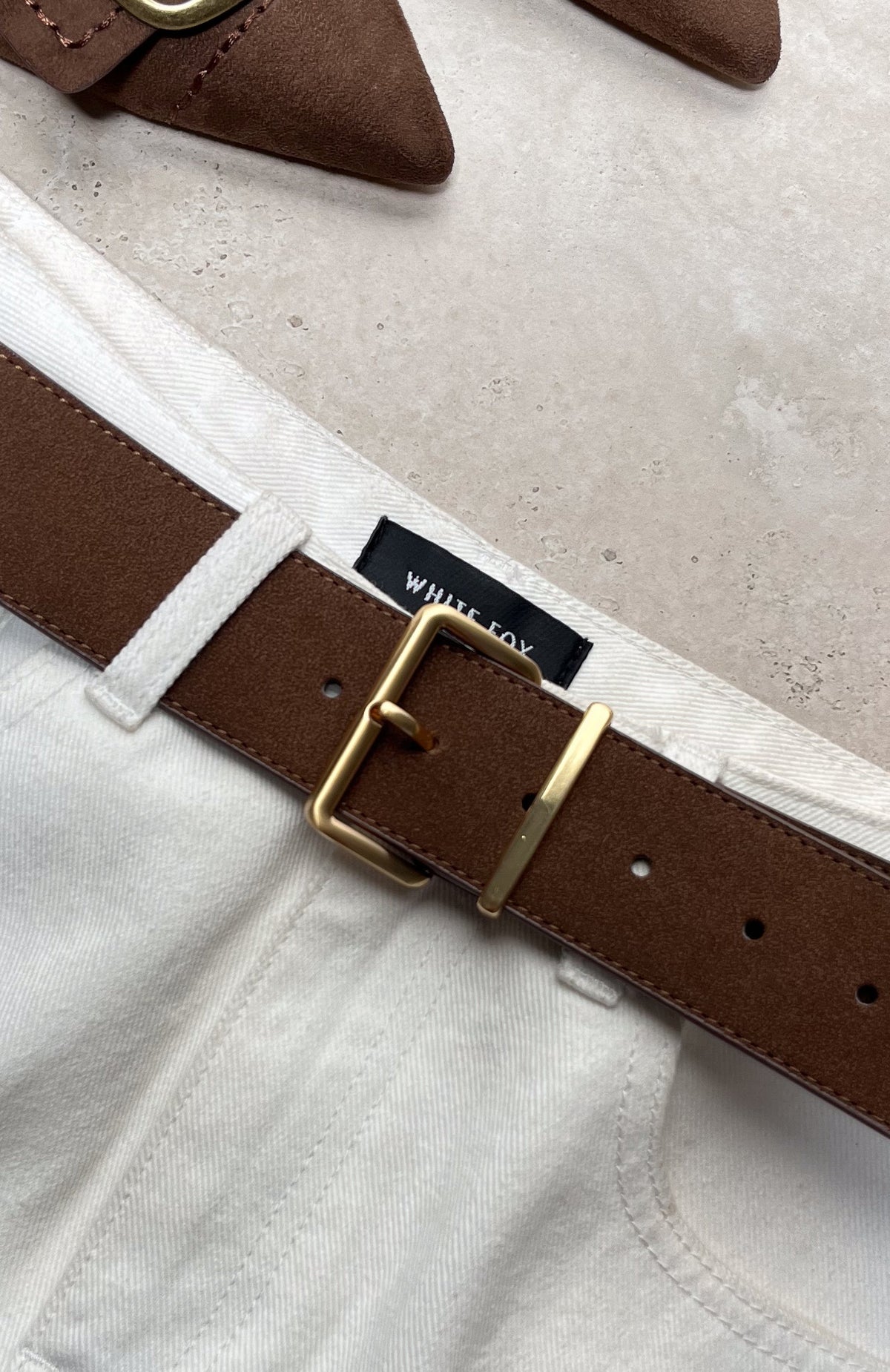 White Fox Robin Belt Chocolate Faux Suede