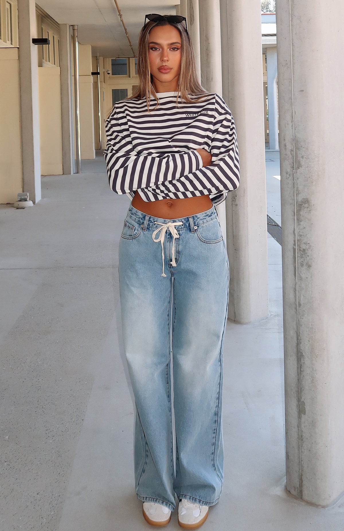 White Fox Kendall Mid Rise Wide Leg Jeans Light Blue