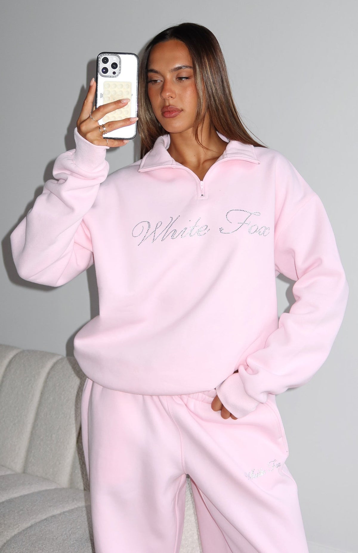 White Fox Make It Or Break It Quarter Zip Sweater Pink