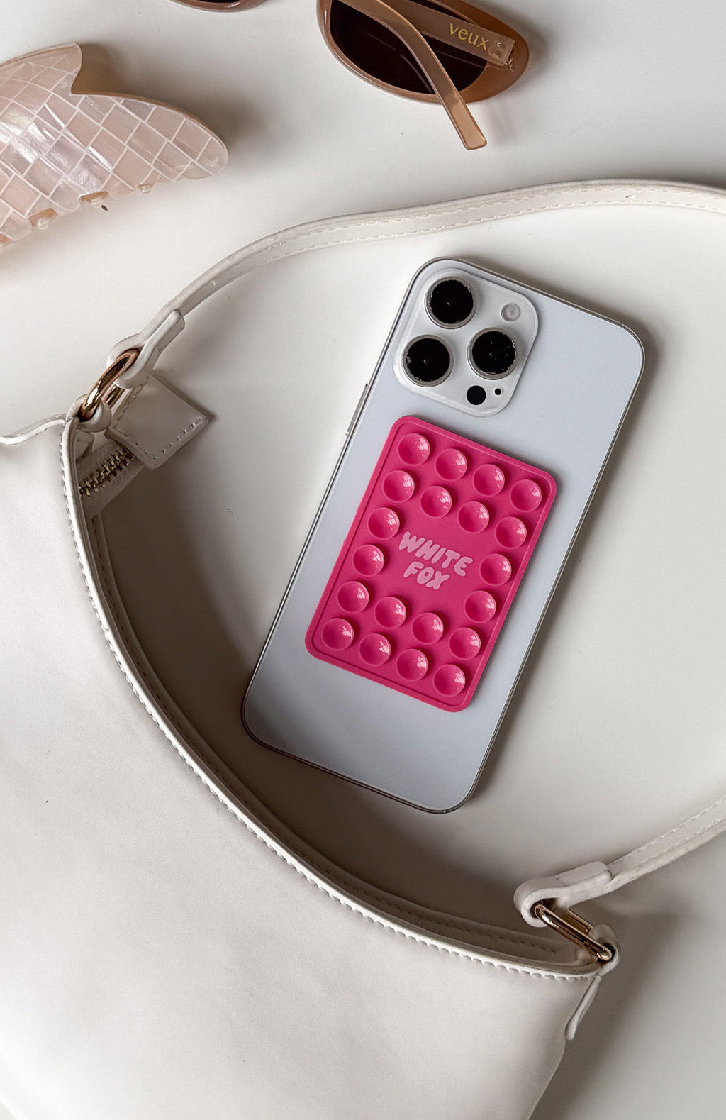 White Fox Calling My Cellular Phone Grip Pink