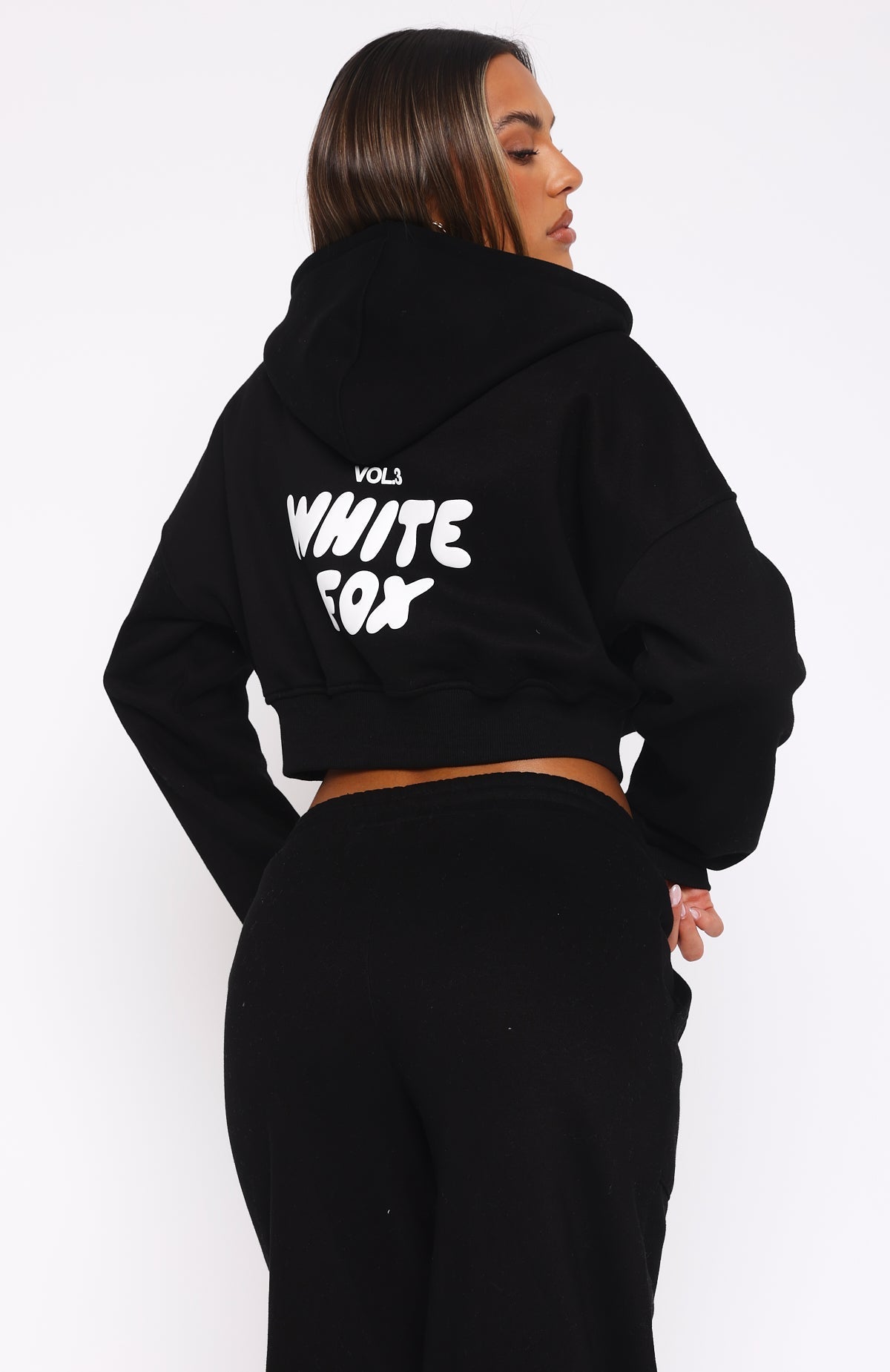 White Fox Offstage Cropped Zip Hoodie Monochrome