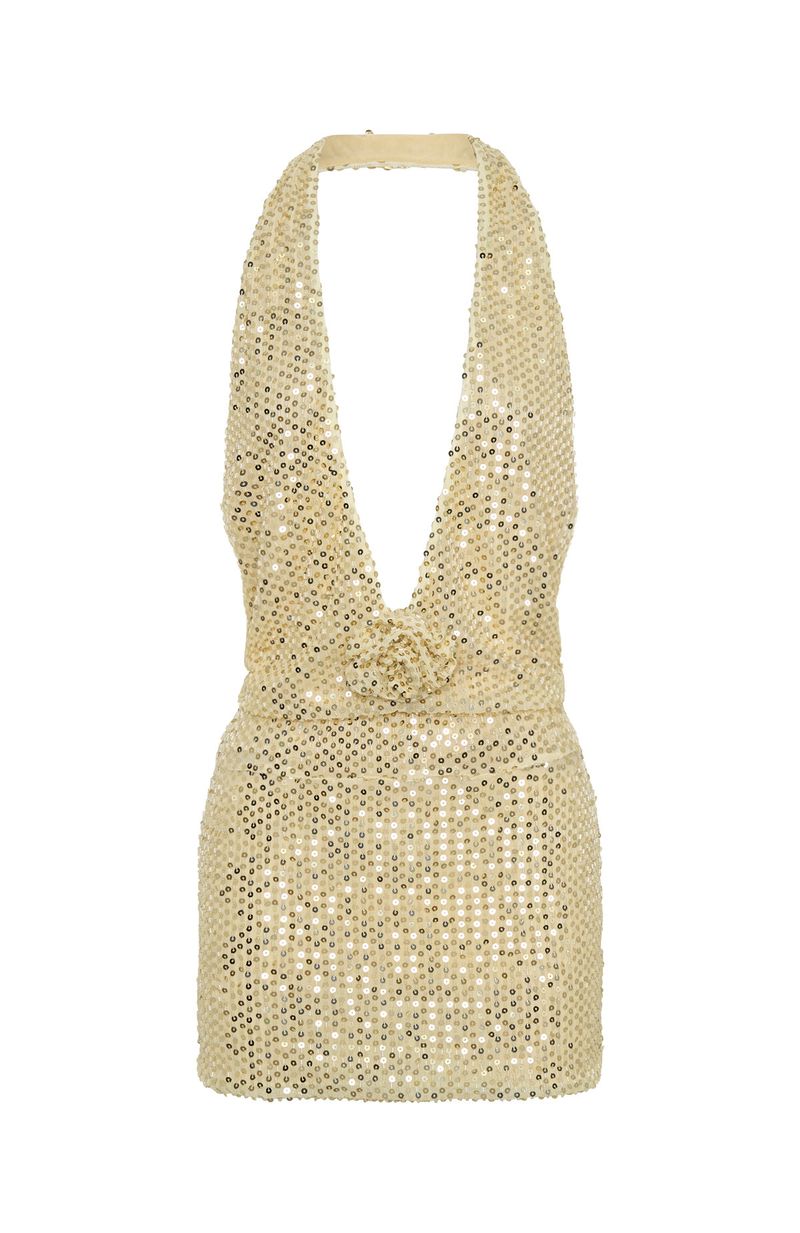 White Fox Hidden Flame Beaded Mini Dress Cream