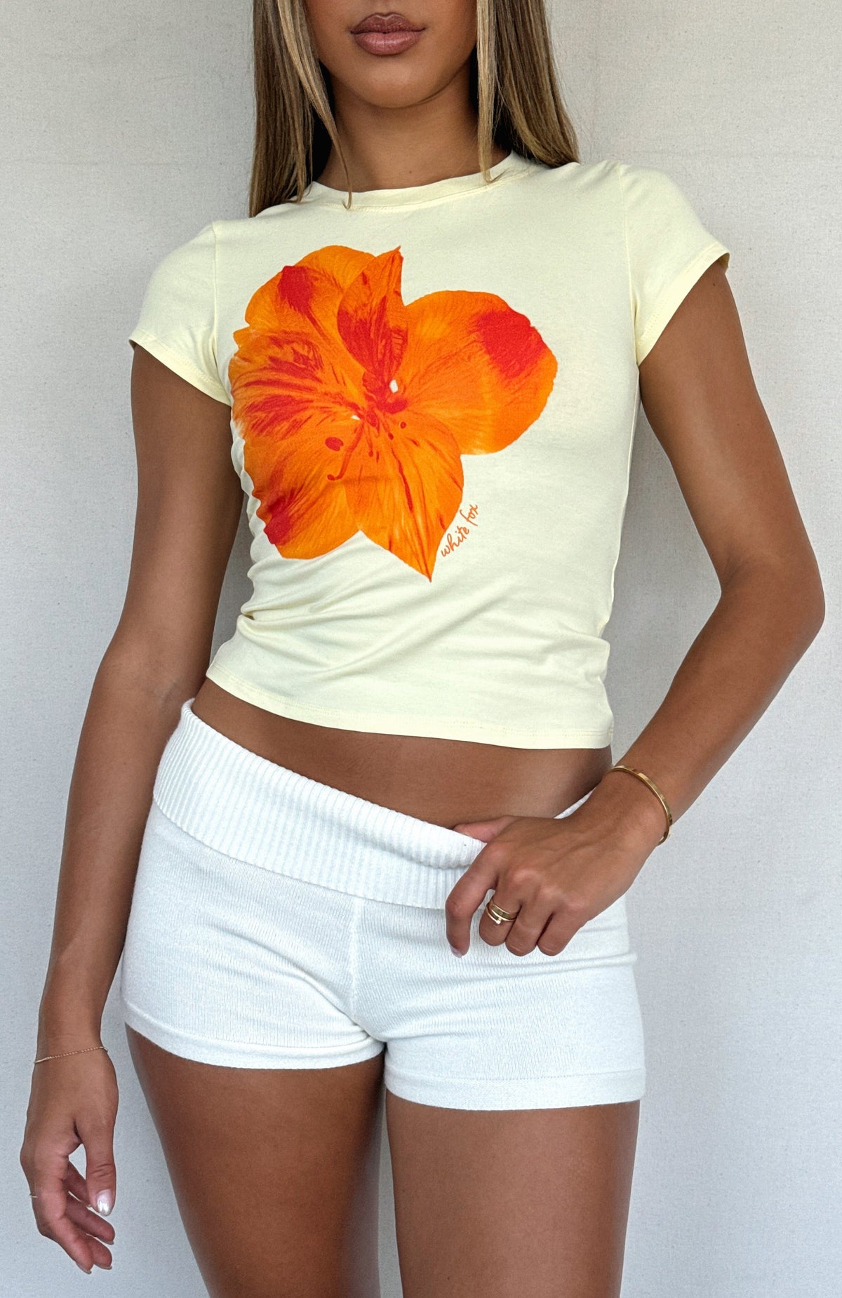 White Fox Skip Town Knit Booty Shorts Cream