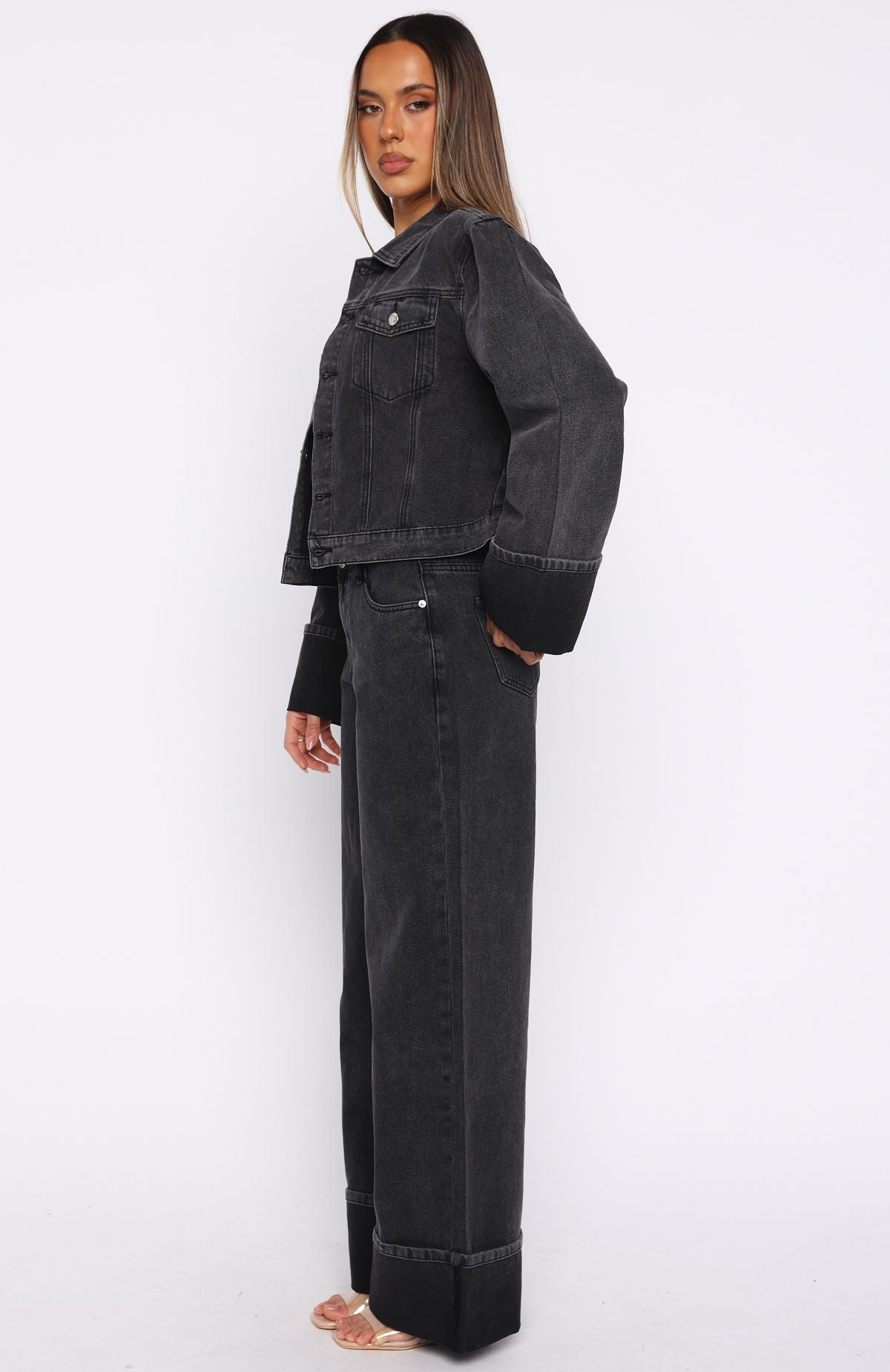 White Fox Charlotte Mid Rise Wide Leg Jeans Black Acid