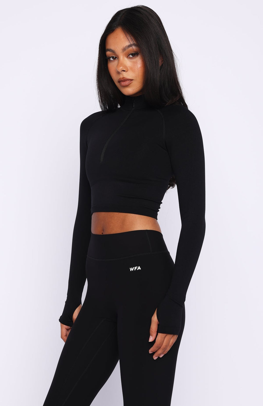 White Fox Stride Seamless Zip Long Sleeve Black