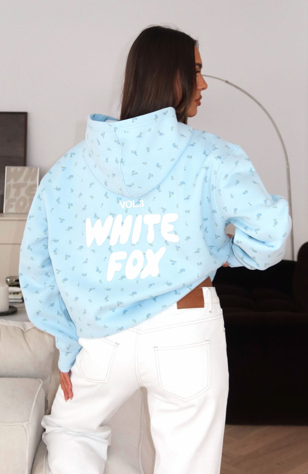 White Fox Offstage Printed Oversized Hoodie Blue Ditsy