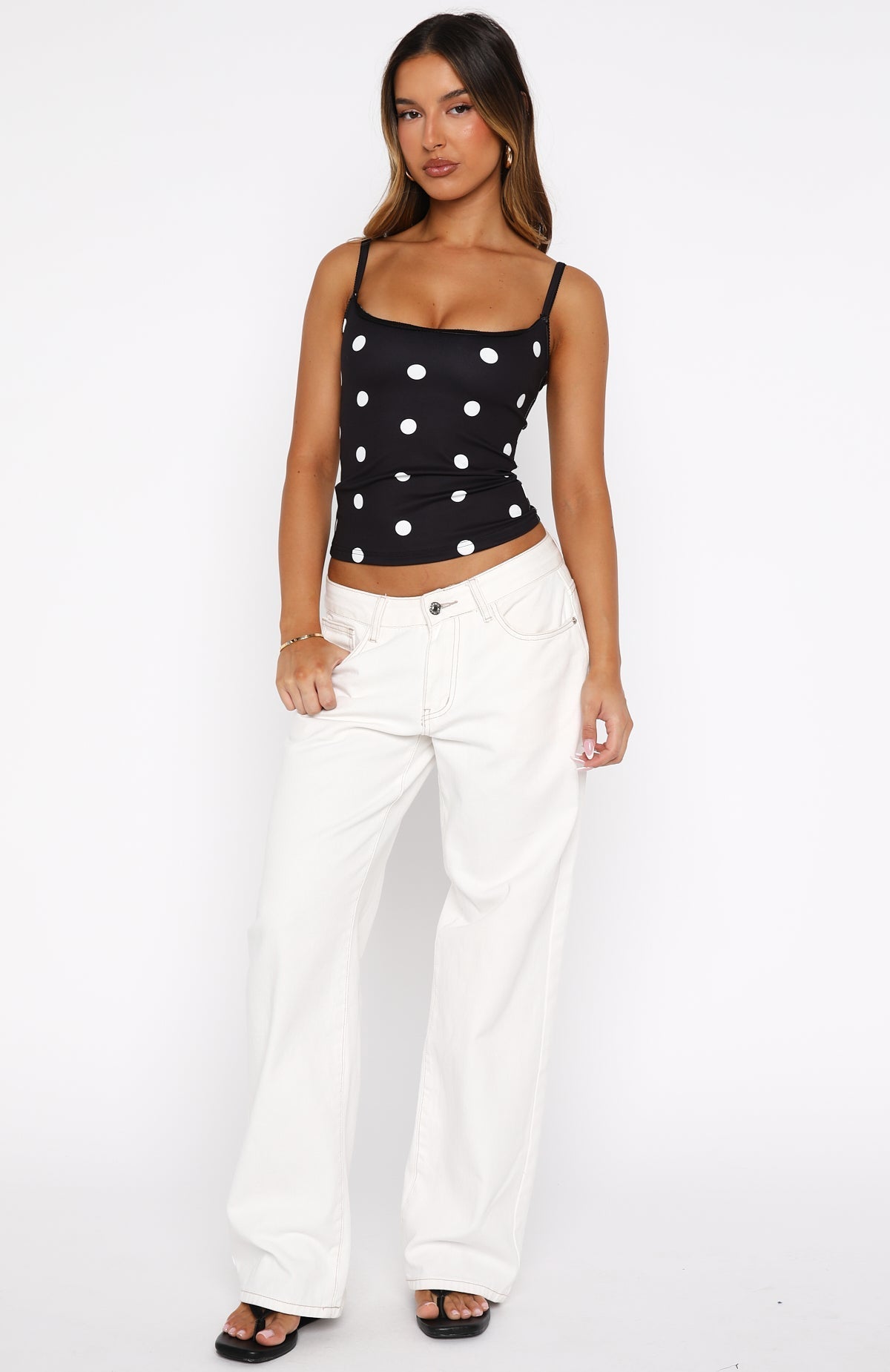 White Fox I'm The Answer Tank Top Black/White Polka Dot