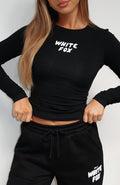 White Fox Young And Impatient Long Sleeve Baby Tee Black