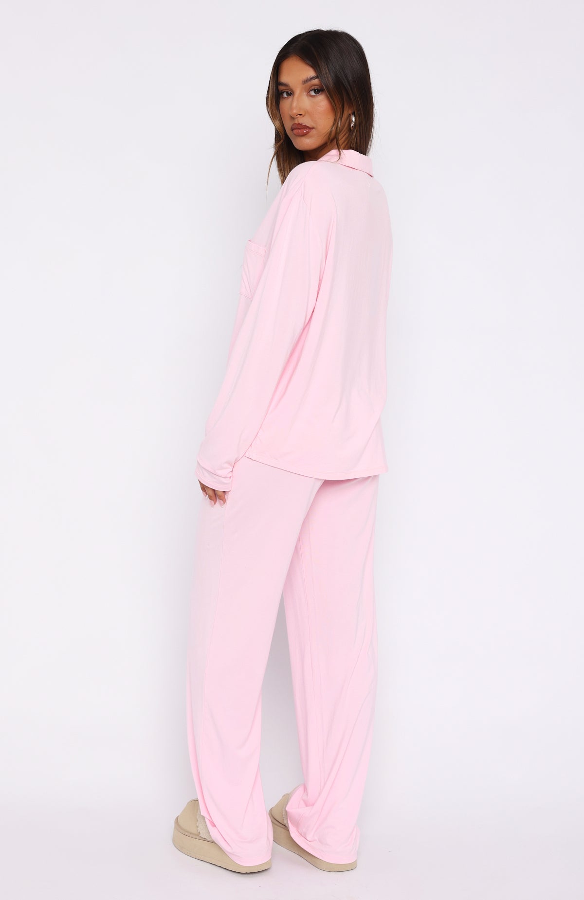 White Fox Pillow Talk Long Sleeve Pyjama Set Baby Pink