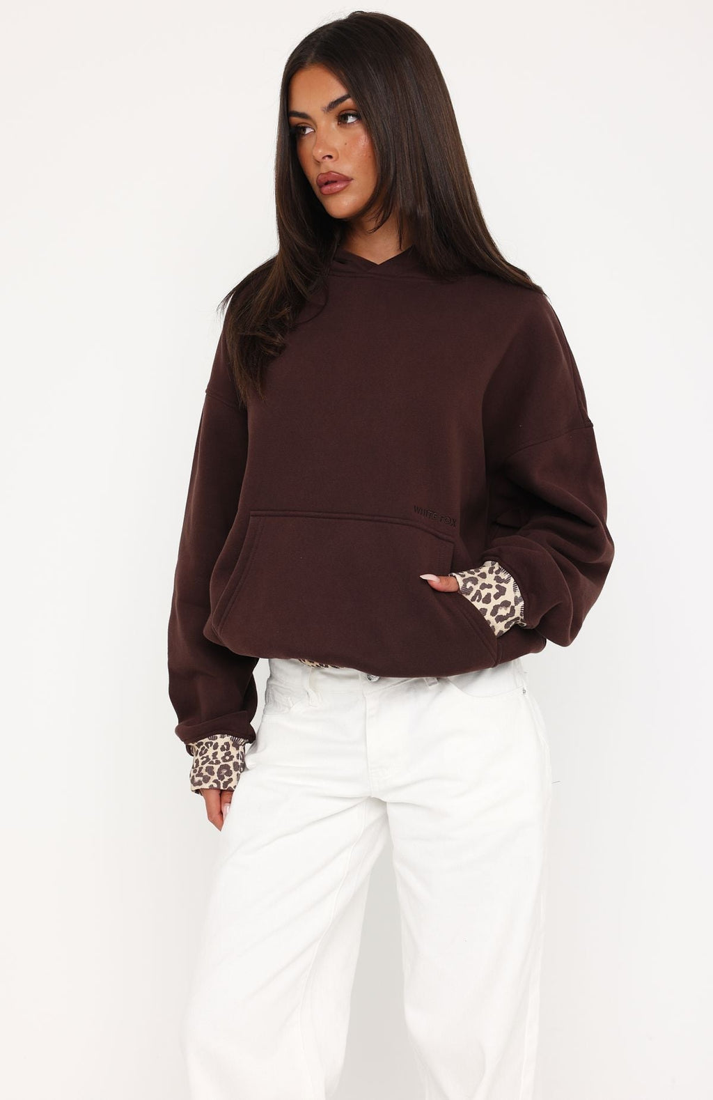 White Fox Wild Thing Leopard Oversized Hoodie Chocolate