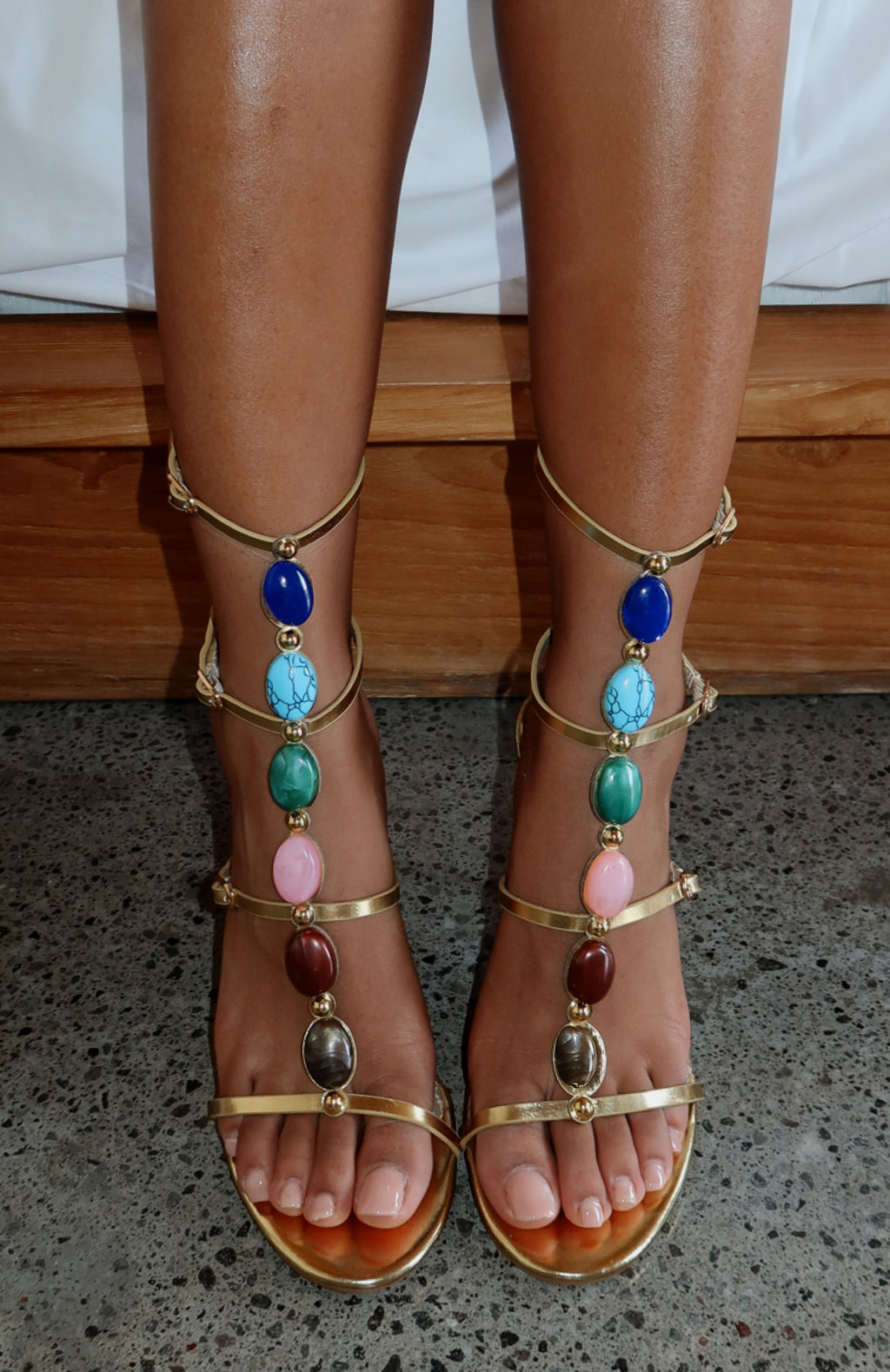 White Fox Yana Beaded Heels Gold
