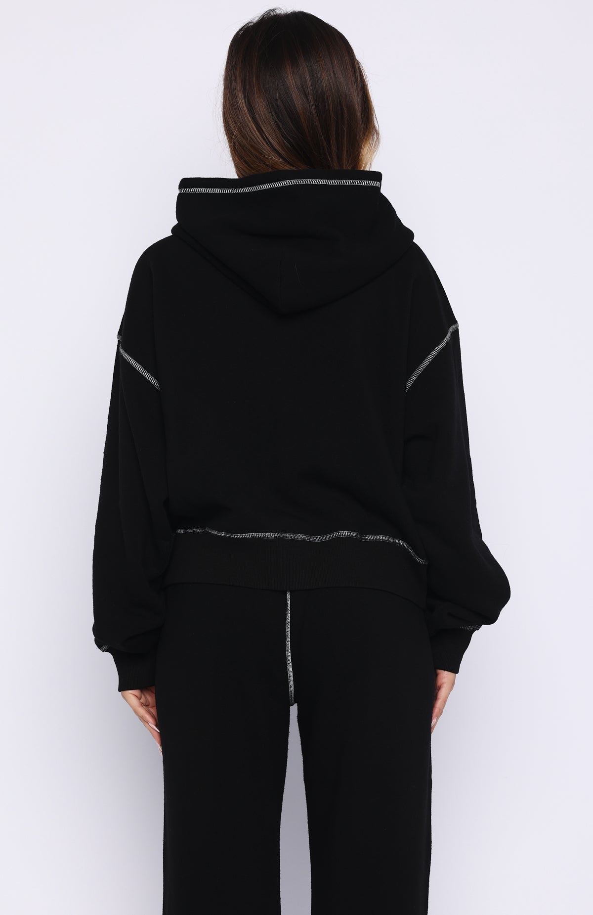White Fox Flashing By Boxy Zip Front Hoodie Black
