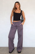 White Fox Sweet Like Me Wide Leg Pants Charcoal
