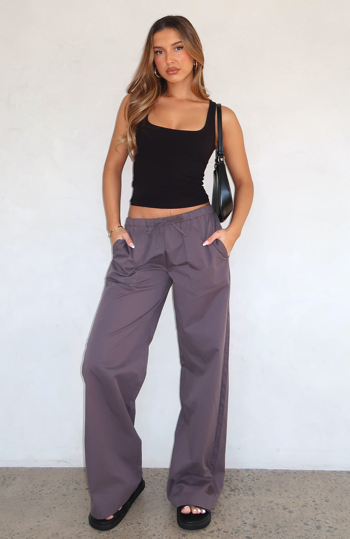 White Fox Sweet Like Me Wide Leg Pants Charcoal