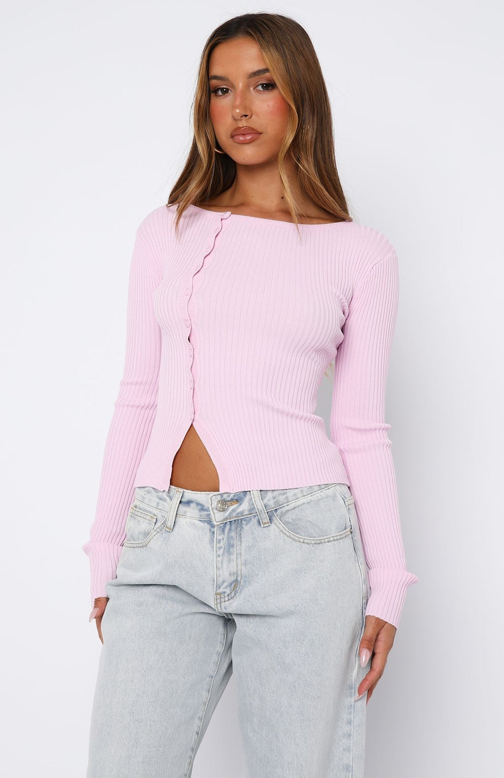 White Fox Notice Me Long Sleeve Top Pink
