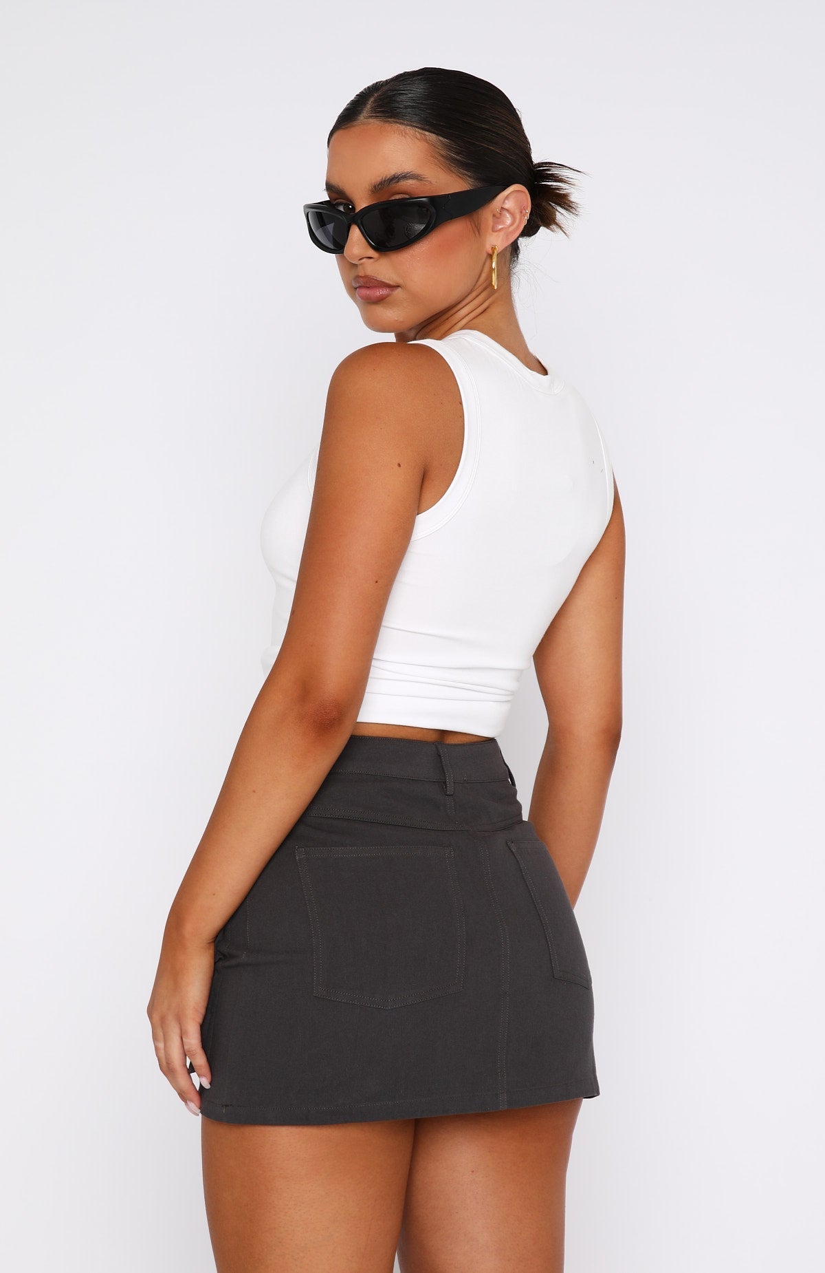 White Fox Weekend Travels Cargo Mini Skirt Charcoal