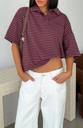 White Fox Pure Intent Oversized Short Sleeve Polo Shirt Choc / Pink Stripe