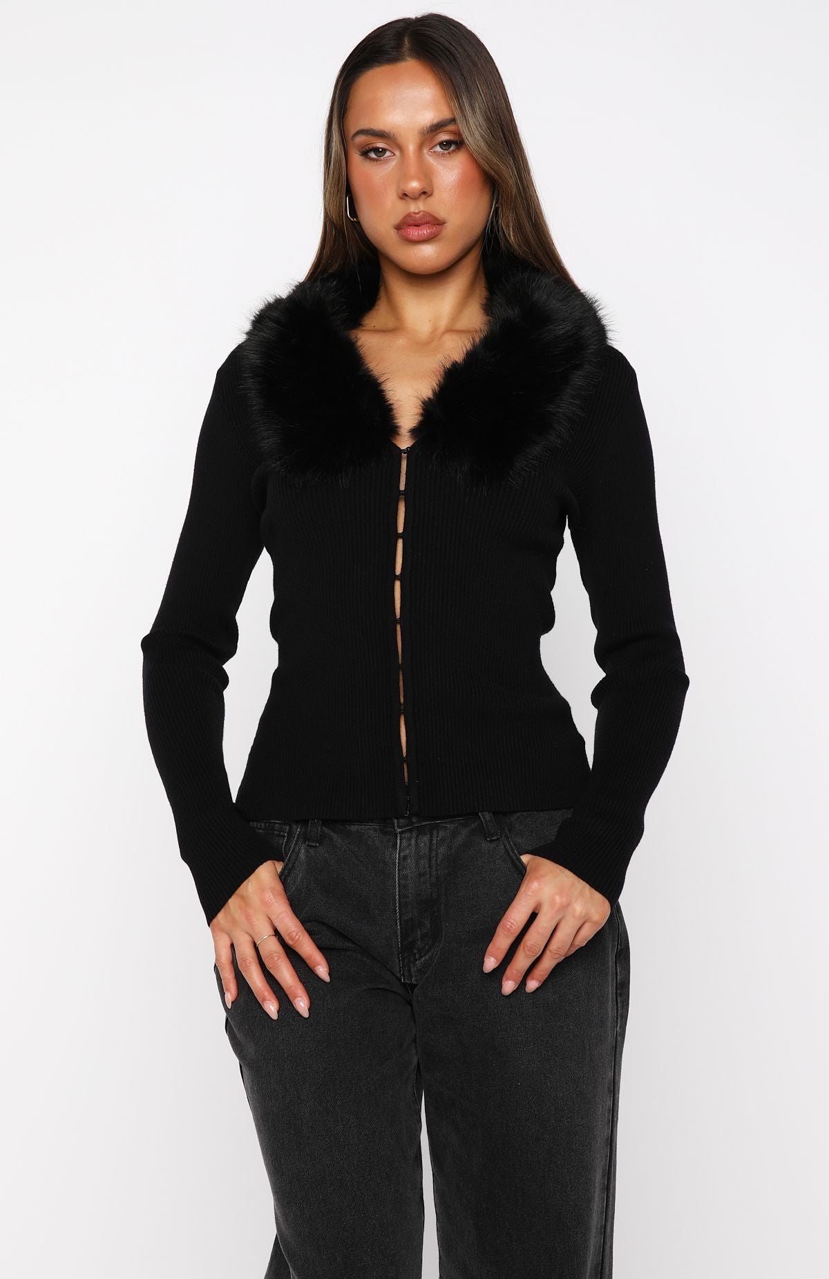 White Fox All Bundled Up Knit Cardigan Black