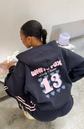 White Fox Lucky Thirteen Charise Zip Front Hoodie Navy
