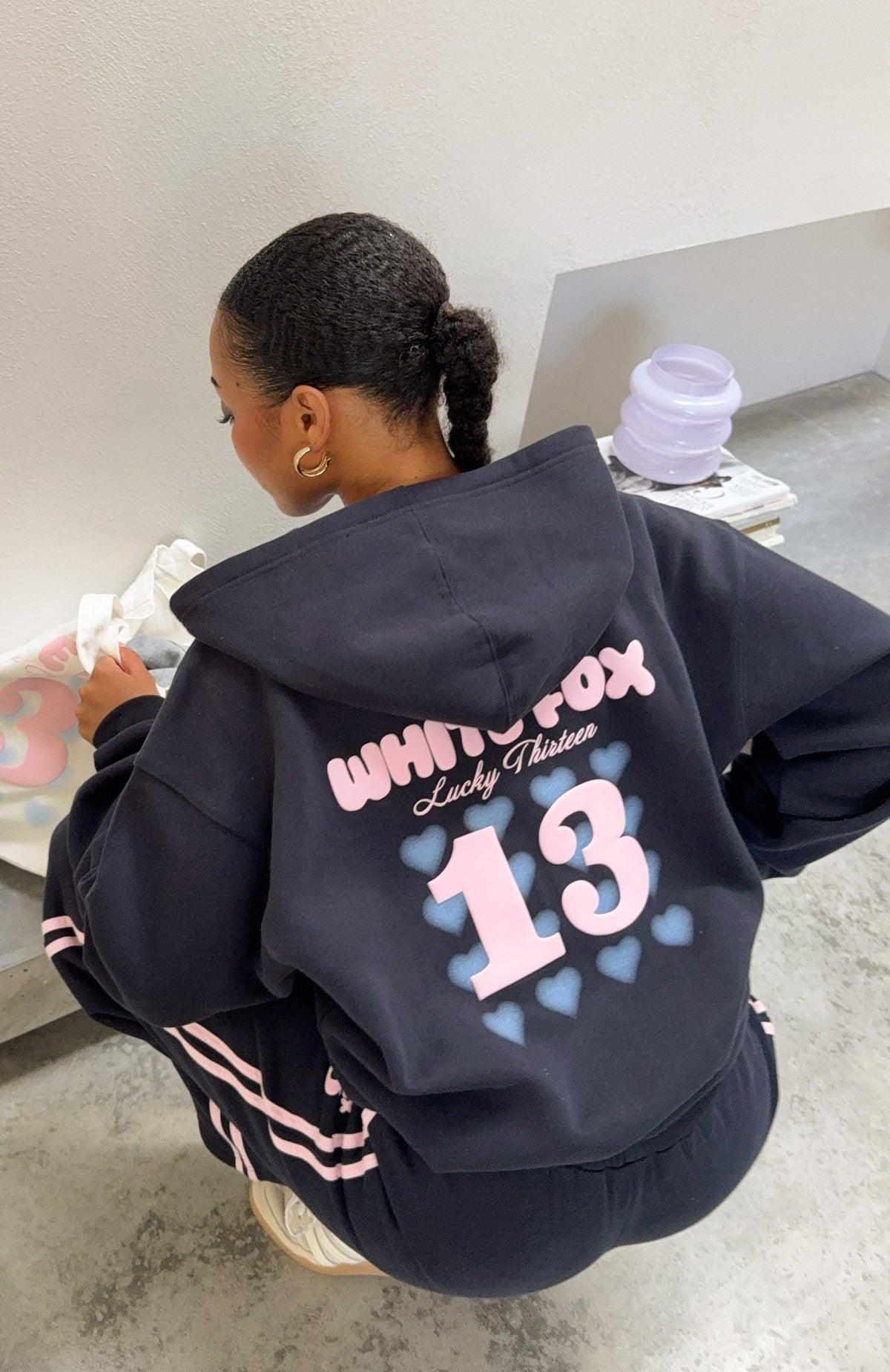 White Fox Lucky Thirteen Charise Zip Front Hoodie Navy