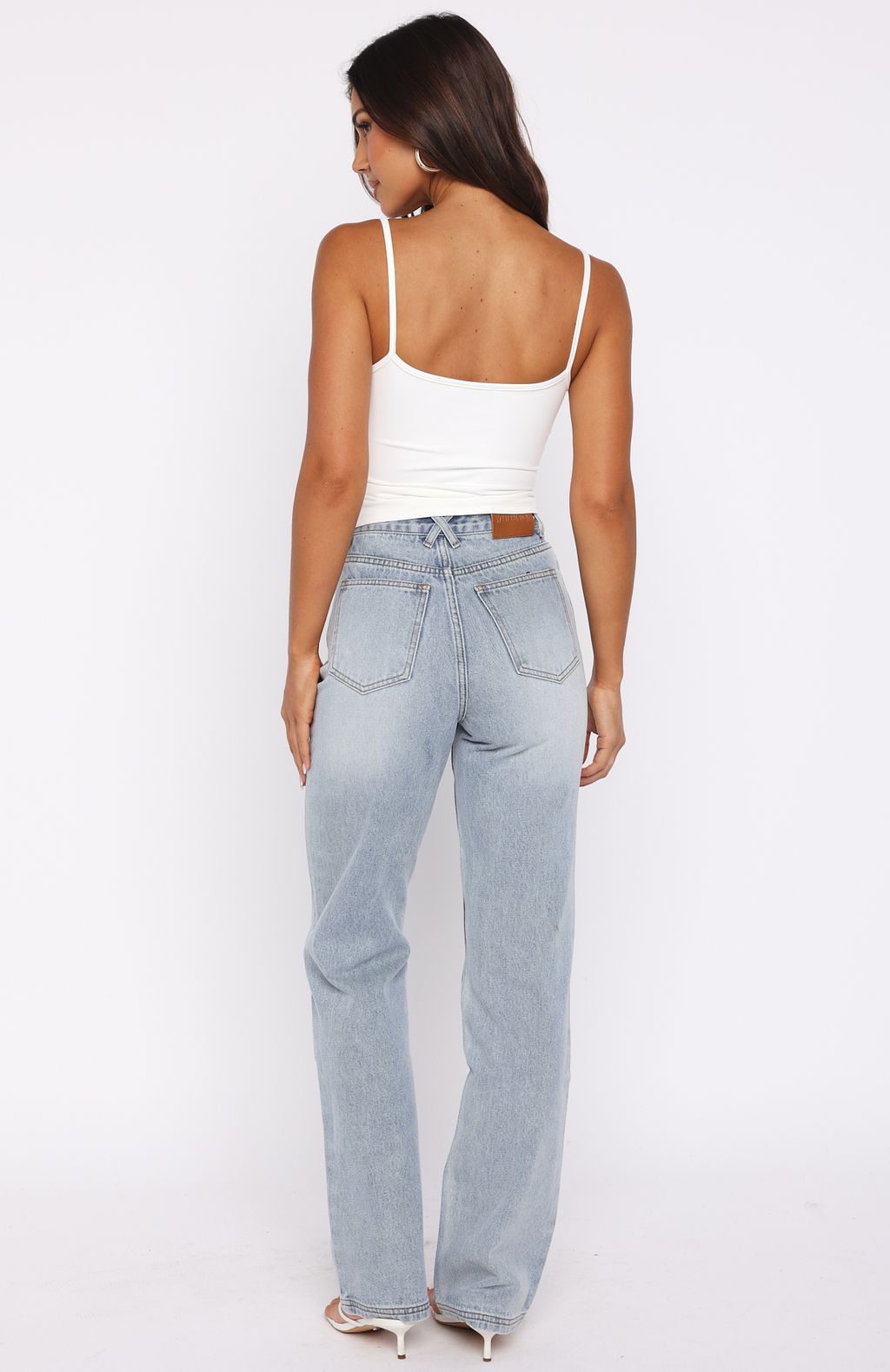 White Fox Alyssa High Rise Straight Leg Jeans Light Blue Wash