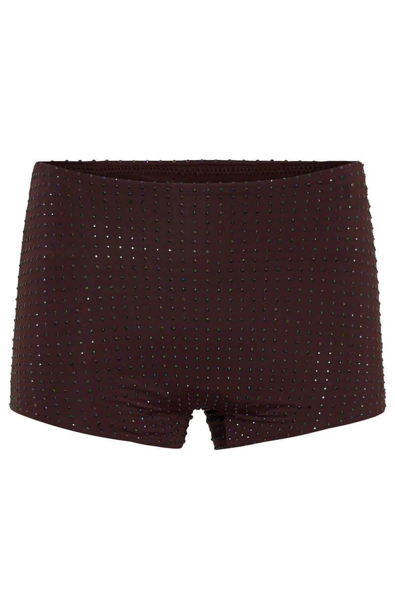 White Fox Tempted Heart Embellished Mini Shorts Chocolate