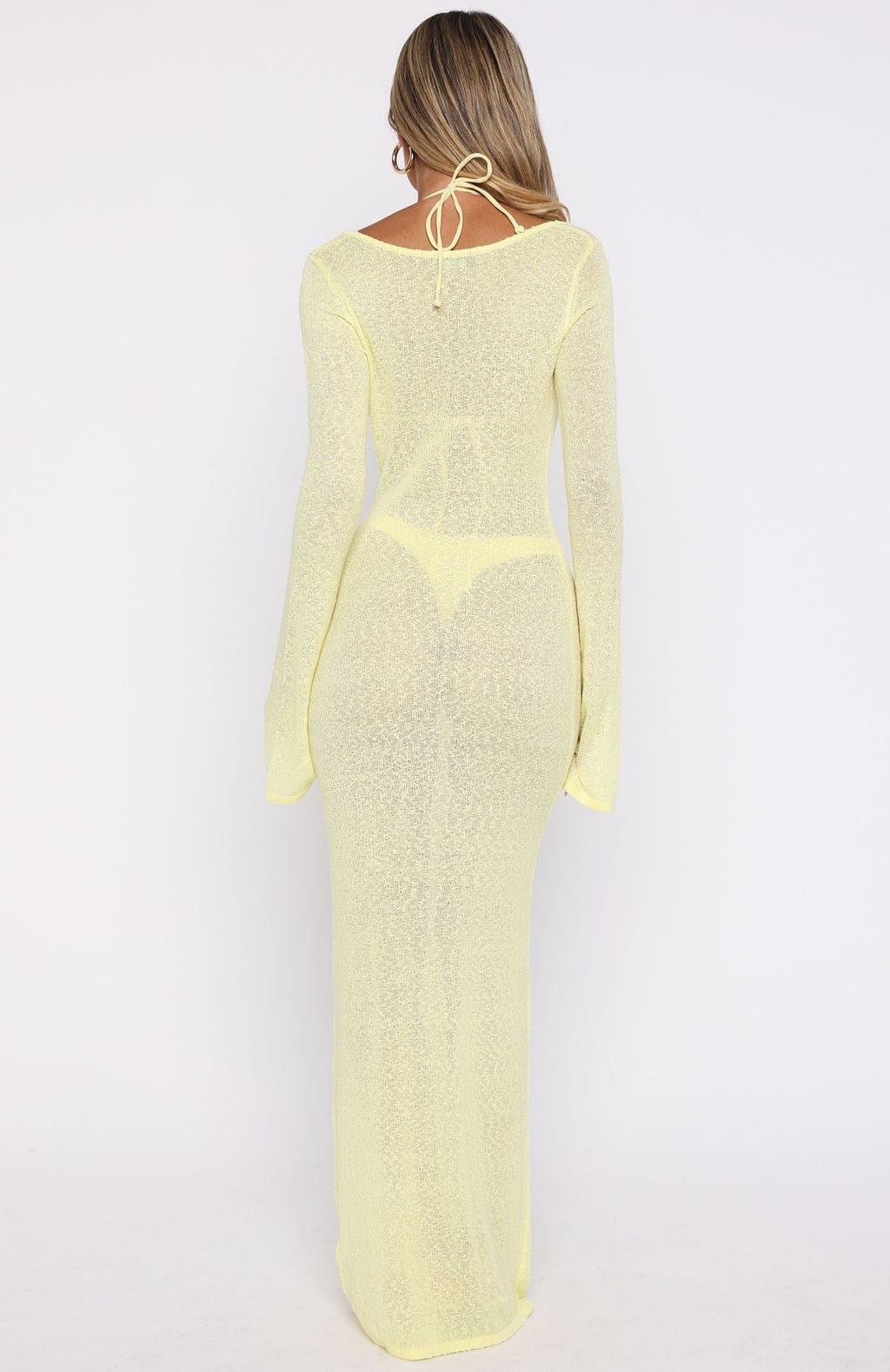White Fox Malta Mermaids Long Sleeve Maxi Dress Lemon
