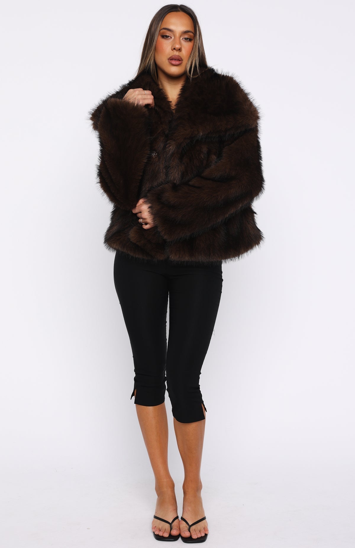 White Fox Dirty Martini Faux Fur Jacket Chocolate