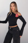 White Fox Said So Long Sleeve Top Black