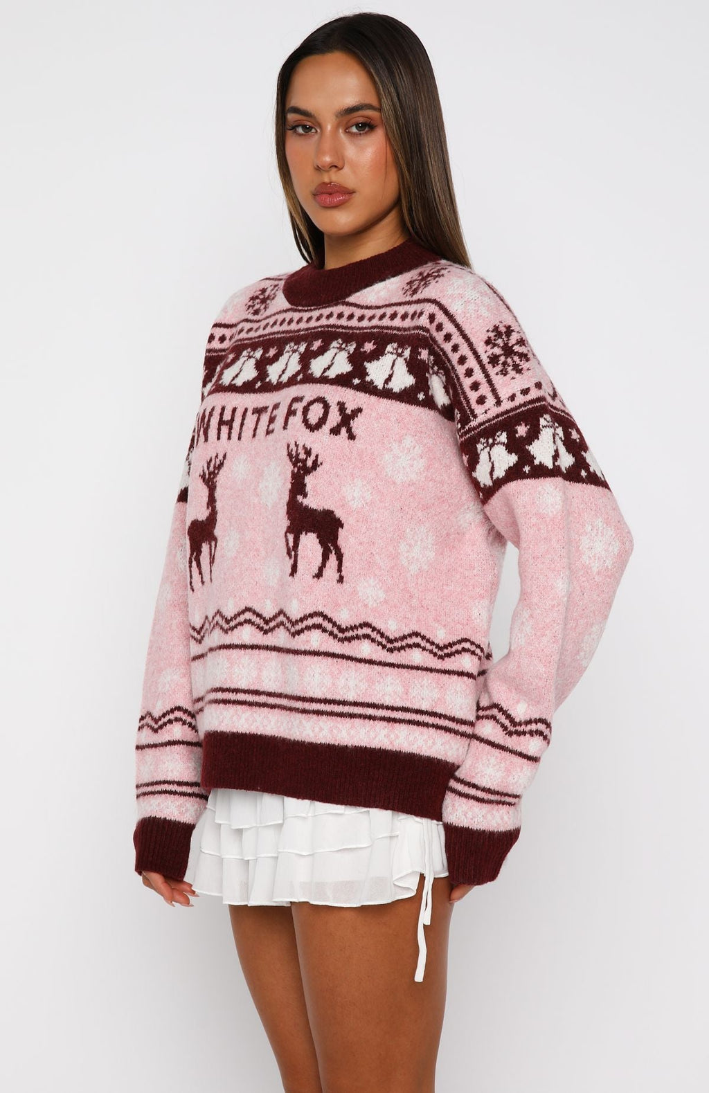 White Fox Arctic Fire Knit Sweater Crimson Twist