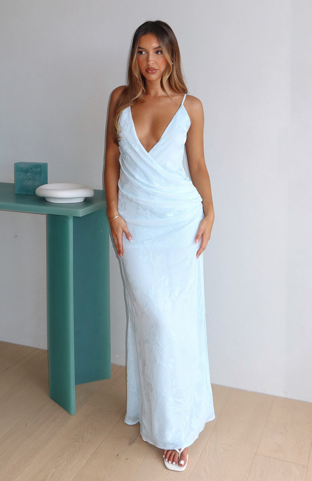 White Fox Soft But Sharp Maxi Dress Sky Blue