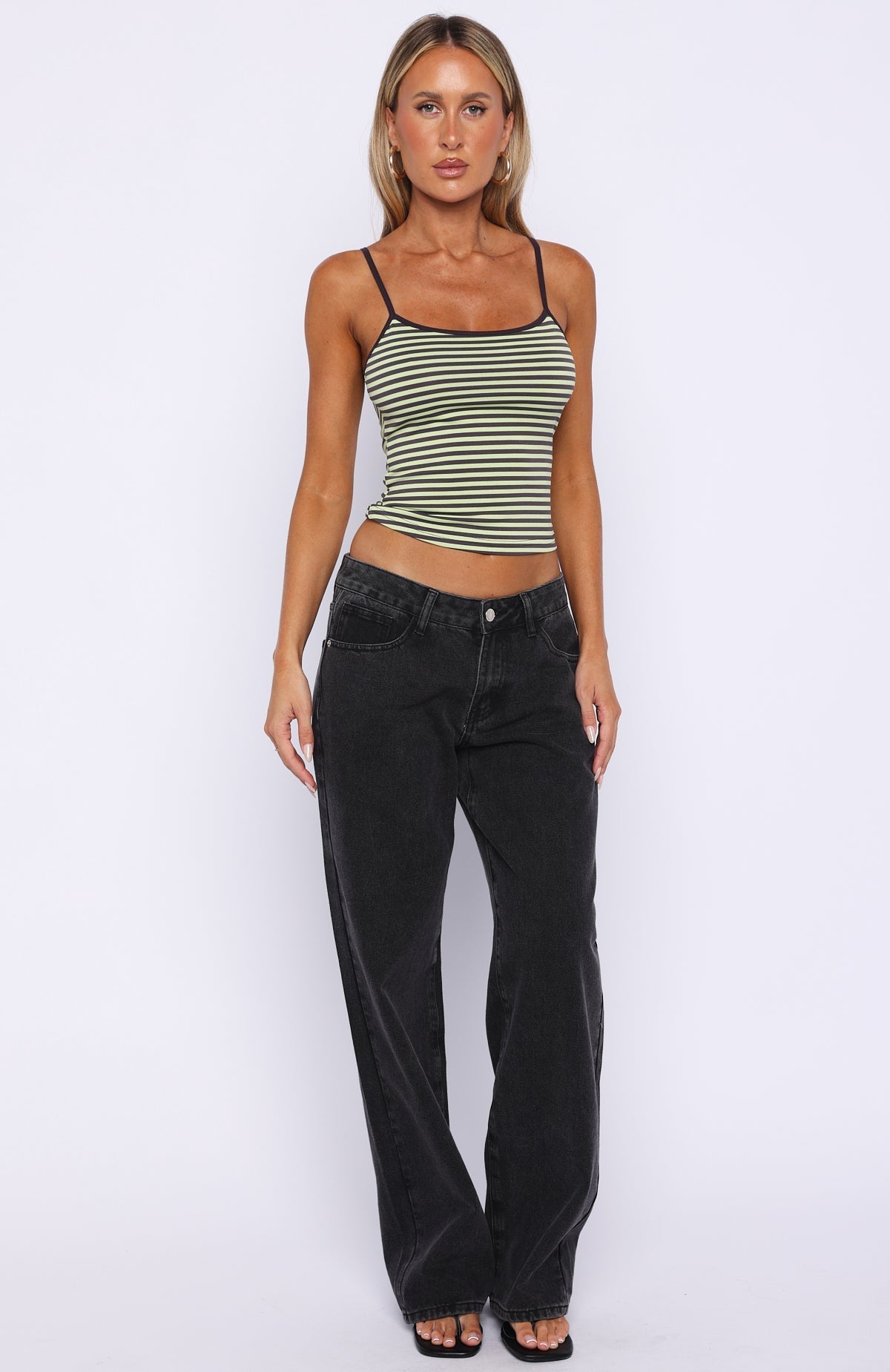 White Fox Just Let It Go Singlet Green/Plum Stripe