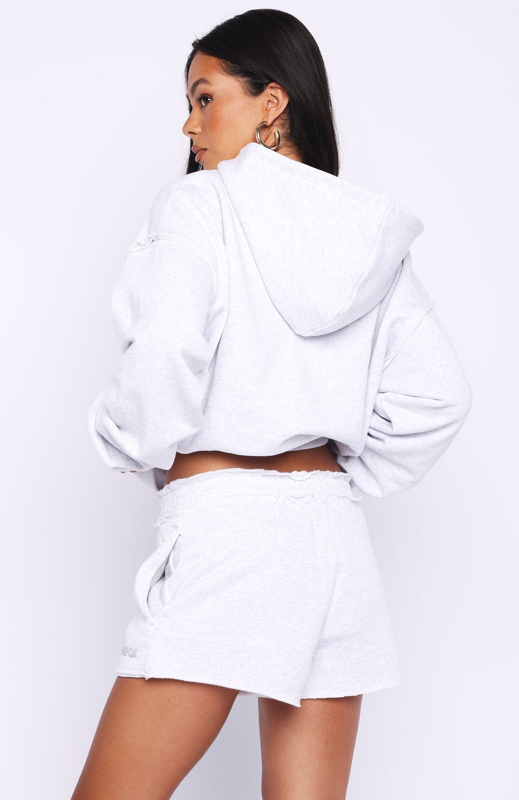 White Fox On My Own Terms Boxy Zip Front Hoodie Grey Marle