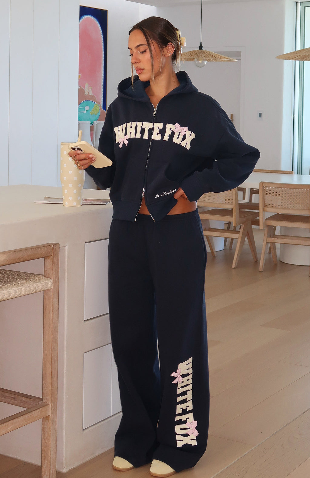 White Fox Daydreamers Madeline Wide Leg Sweatpants Navy