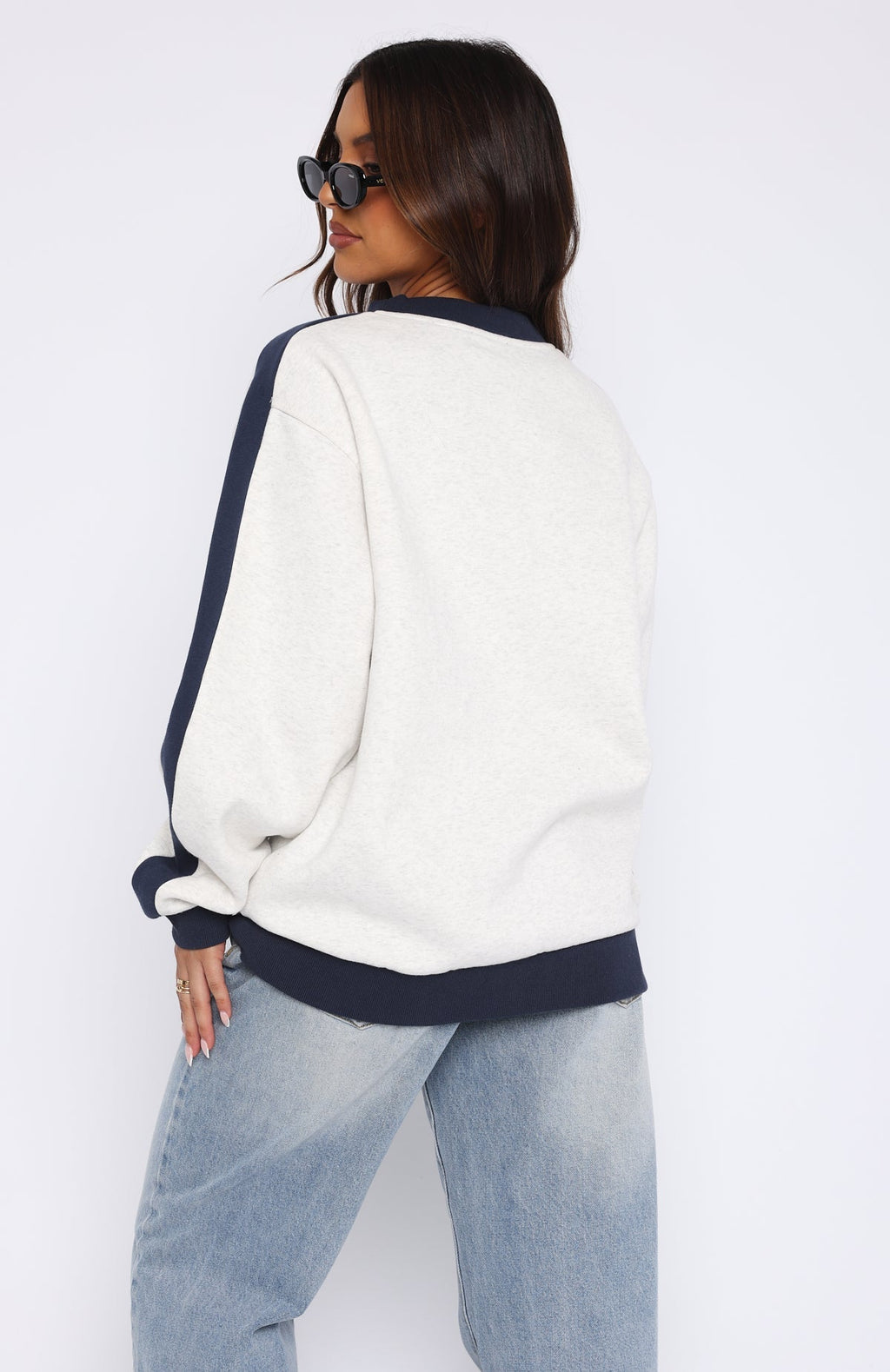 White Fox Play For It Oversized Sweater Grey Marle