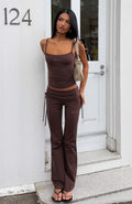White Fox Pretty Vibes Fold Over Flare Pants Chocolate