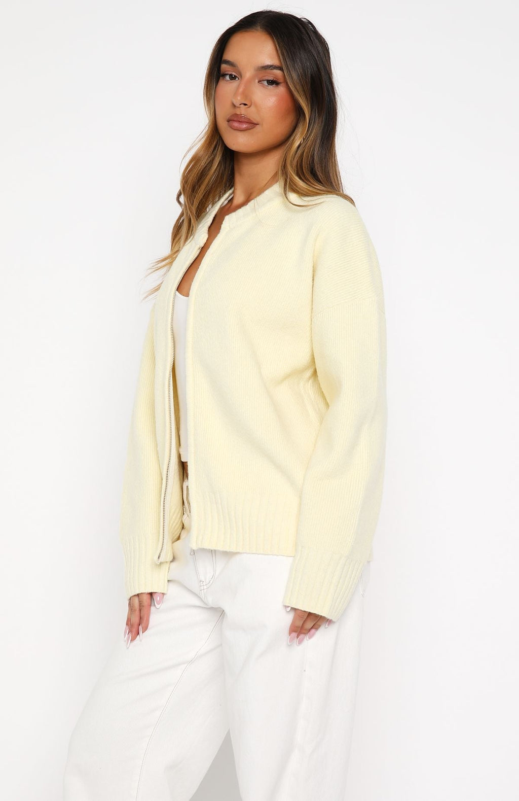 White Fox Unbreakable Bond Knit Jacket Lemon