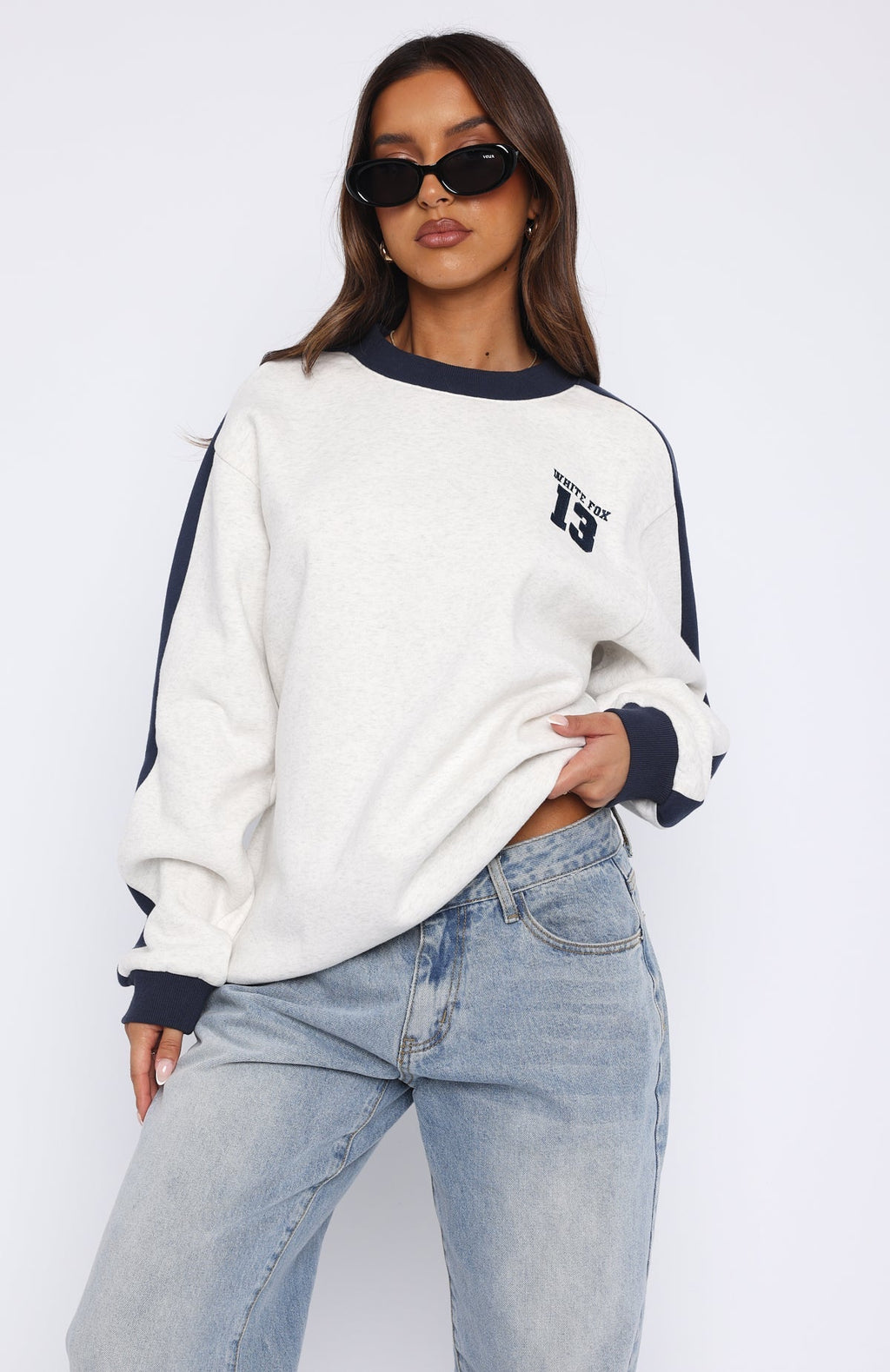 White Fox Play For It Oversized Sweater Grey Marle