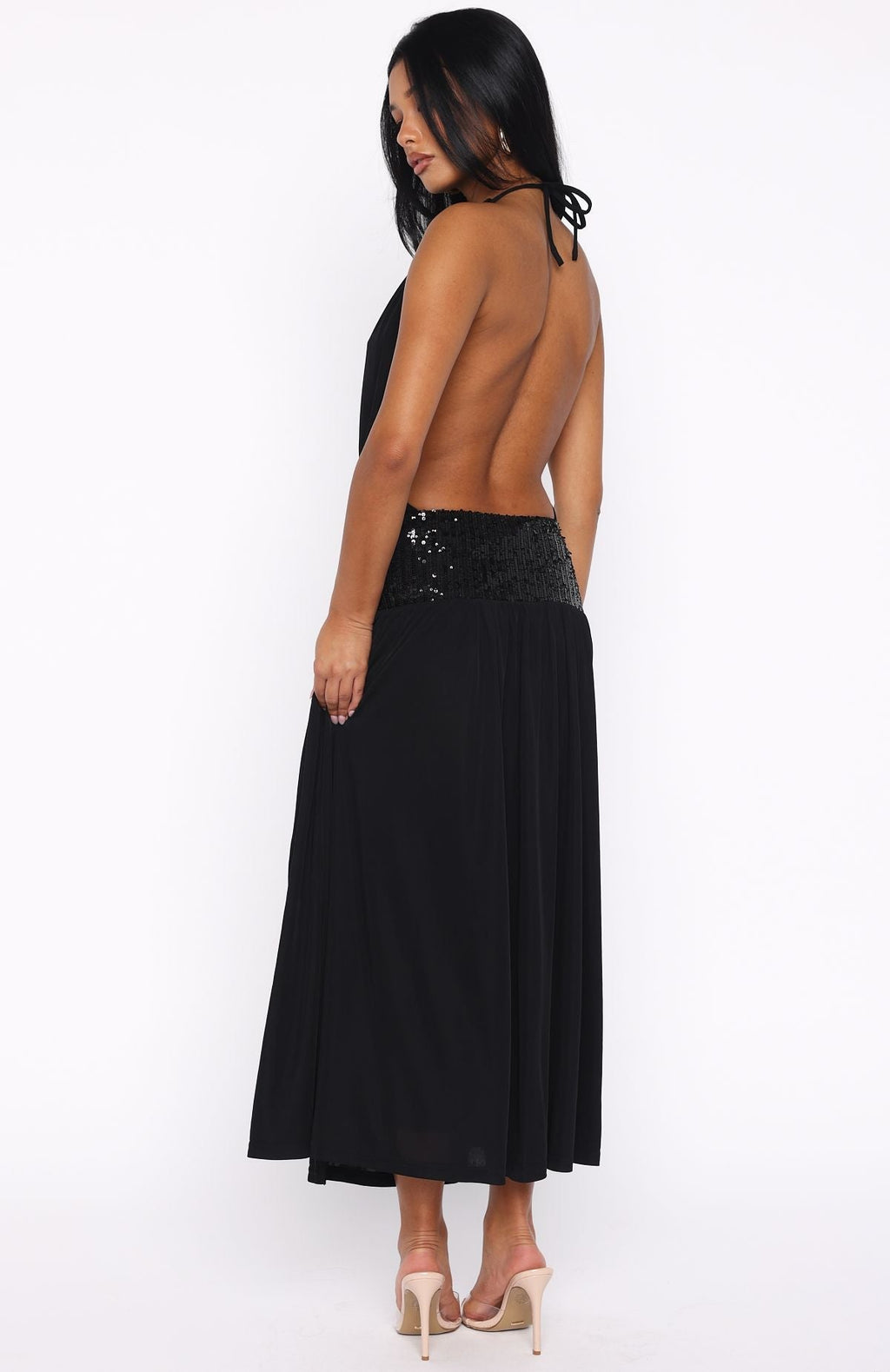 White Fox Always Evolving Halter Midi Dress Black