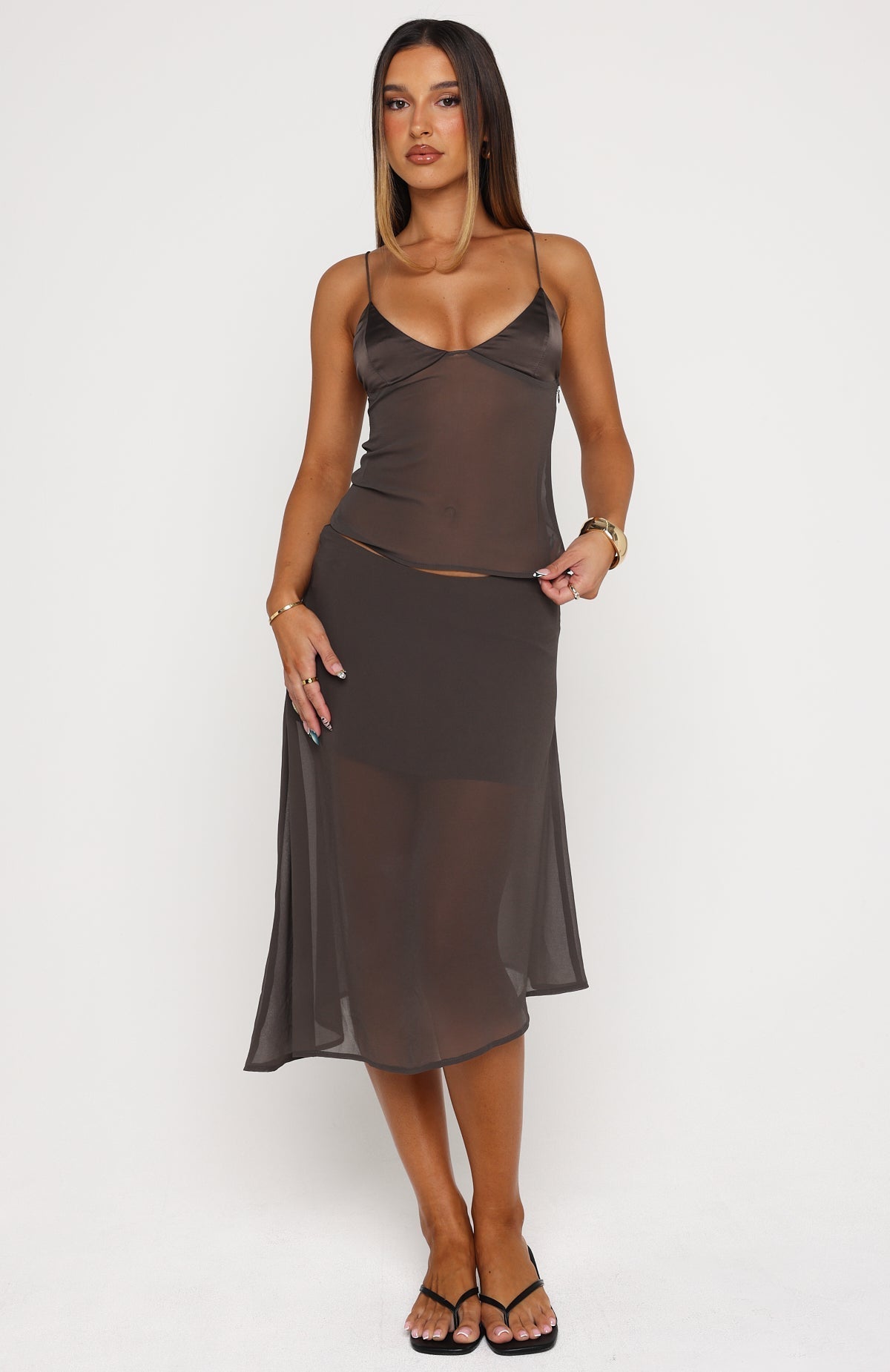 White Fox Soft Horizon Midi Skirt Charcoal