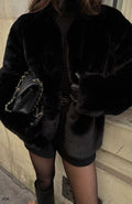 White Fox Happy Holidays Faux Fur Jacket Black