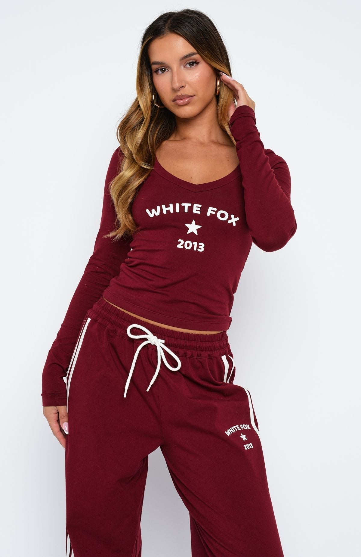 White Fox Found You Out Long Sleeve Top Burgundy