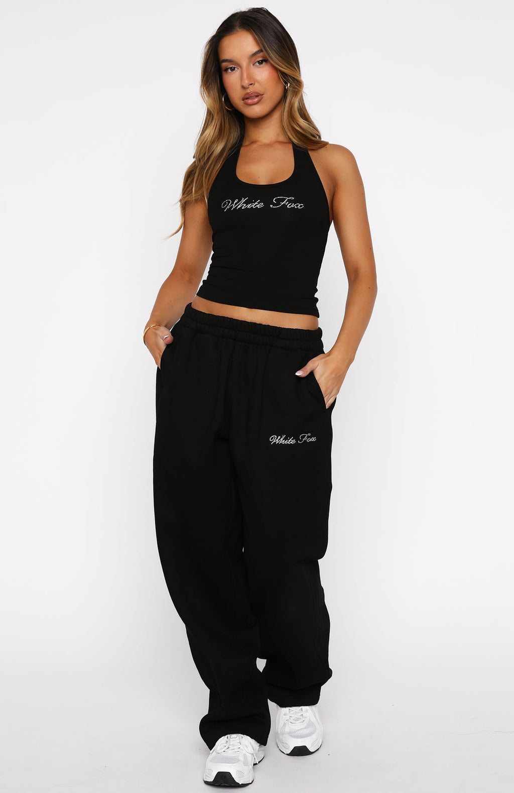 White Fox Make It Or Break It Barrel Leg Sweatpants Black