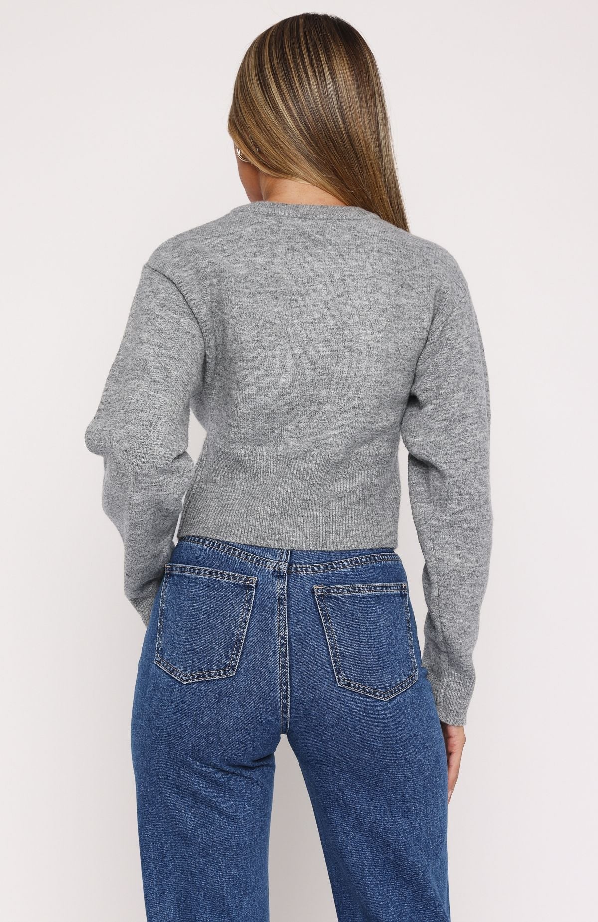 White Fox No Stoppin Me Knit Cardigan Light Grey