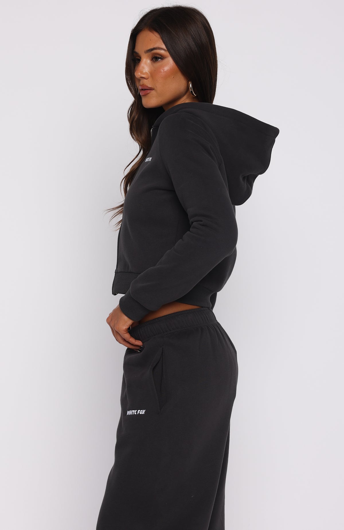 White Fox Comfy And Cute Slim Zip Front Hoodie Charcoal