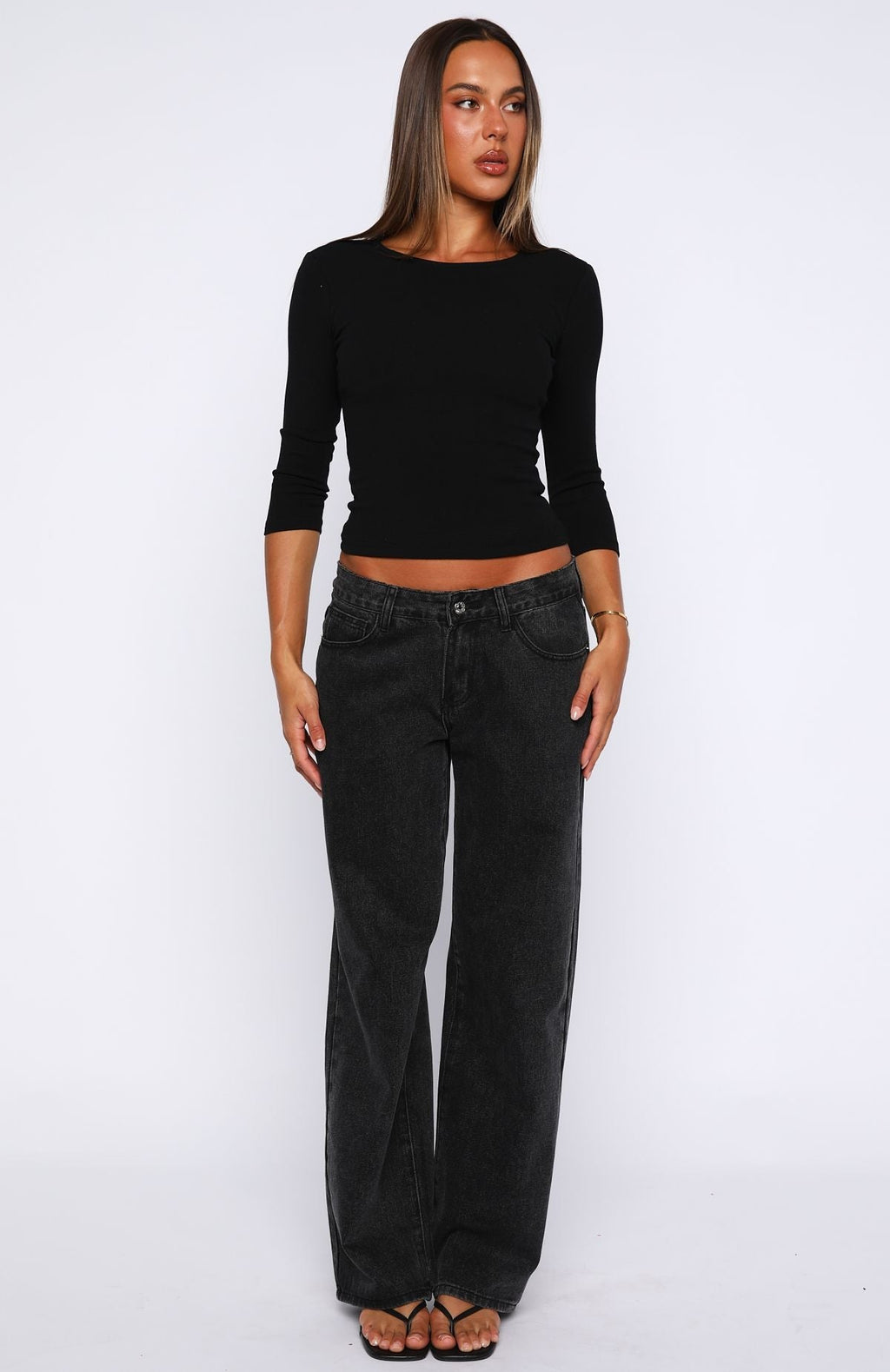 White Fox Soft Focus 3/4 Sleeve Top Black