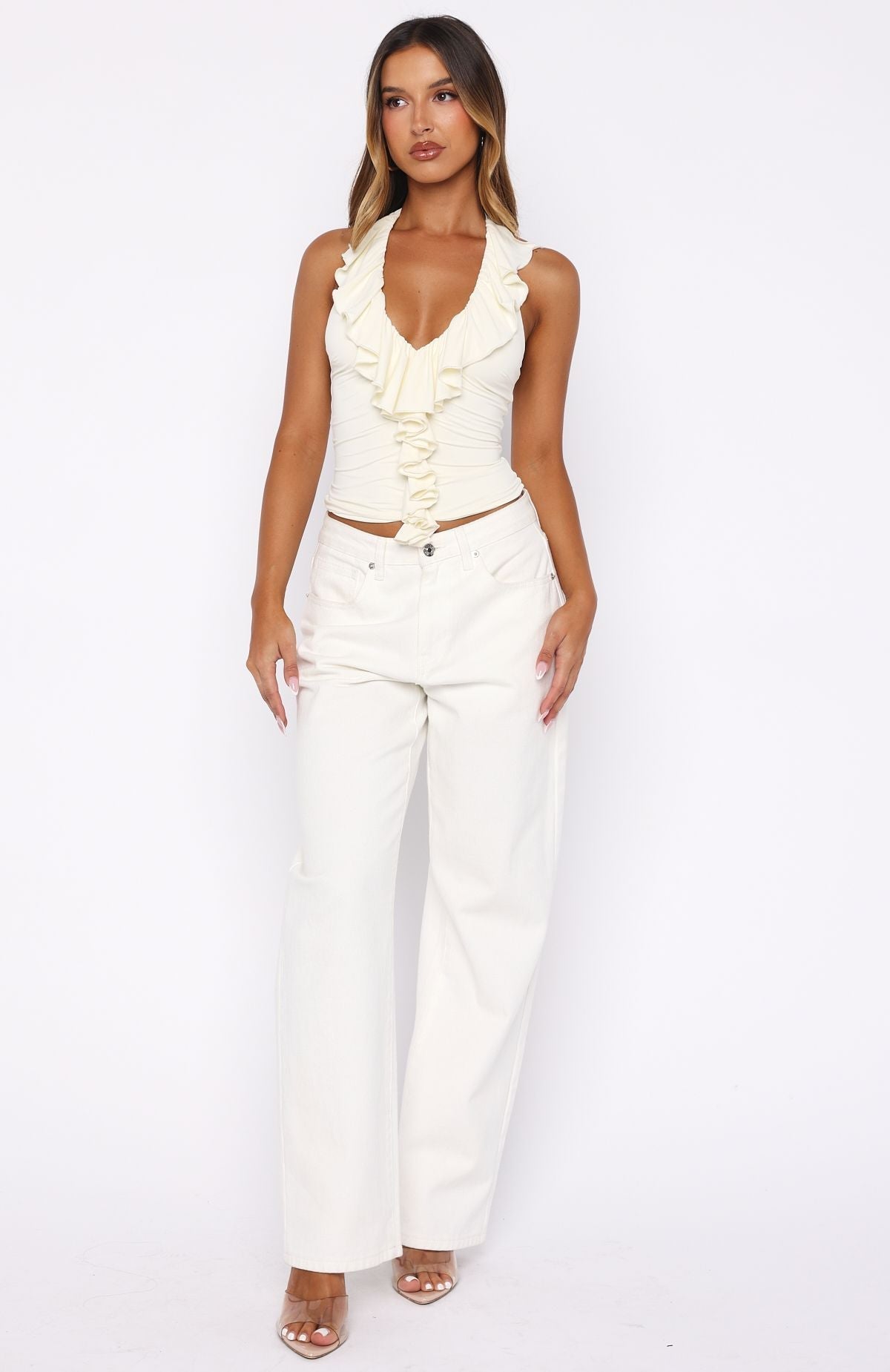 White Fox Everything I Need Halter Top Cream