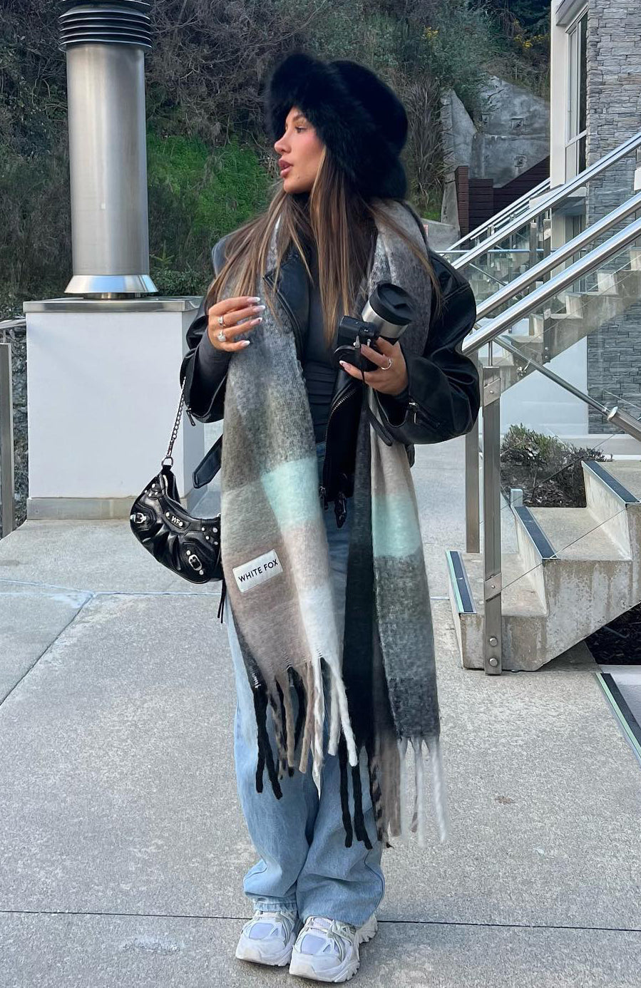 White Fox Winter Warmth Oversized Scarf Teal