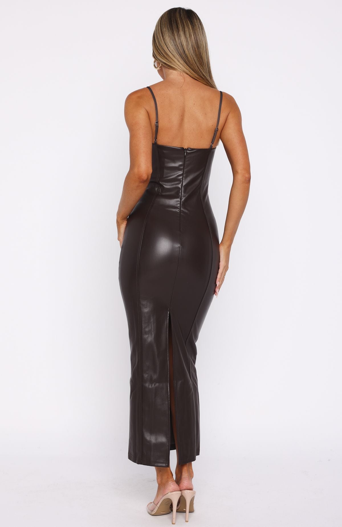 White Fox Forever Wanting PU Midi Dress Chocolate